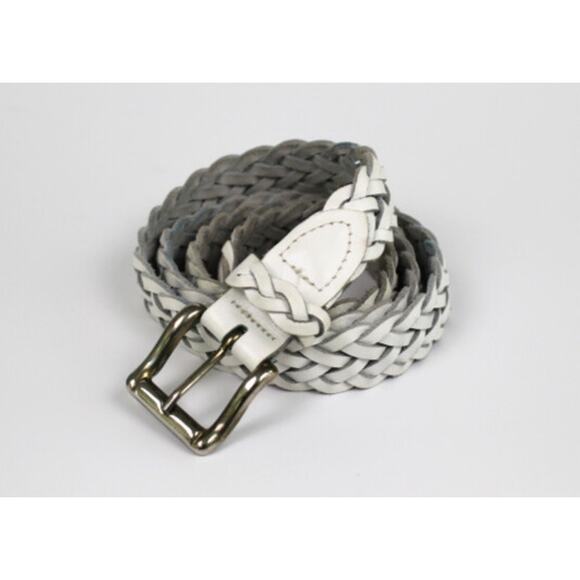 Vintage Accessories - Vintage Woven Leather Belt Womens Size Med White Silver Tone Buckle